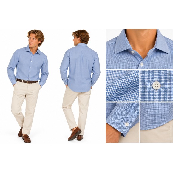 Nordstrom Men's Shop Other - Nordstrom Dress Shirt Mens 17 36-37 Tech-Smart Houndstooth Traditional Fit Blue